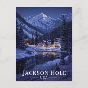 Jackson Hole Winter Nacht Sneeuw Briefkaart