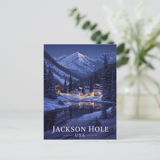 Jackson Hole Winter Night Snowy Briefkaart (Staand voorkant)