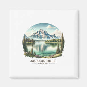 Jackson Hole Wy Wyoming Jenny Lake Skien Sneeuw Magneet