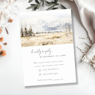 Jackson Hole Wyoming Aquarel Landschap Bruiloft RSVP Kaartje