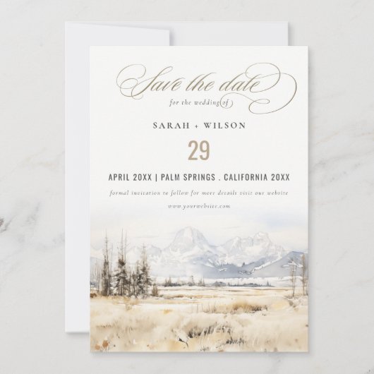 Jackson Hole Wyoming Aquarel Landschap Bruiloft Save The Date (Voorkant)