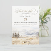 Jackson Hole Wyoming Aquarel Landschap Bruiloft Save The Date (Staand voorkant)