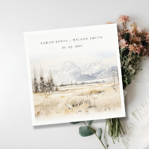 Jackson Hole Wyoming Aquarel Landschap Bruiloft Servet