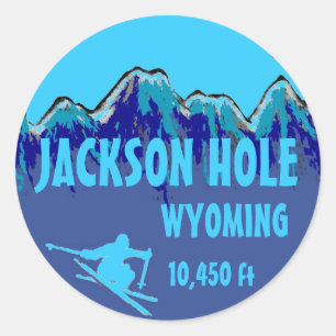 Jackson Hole Wyoming blauw ski art stickers
