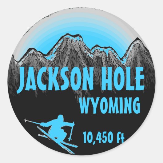 Jackson Hole Wyoming blauw ski art stickers (Voorkant)