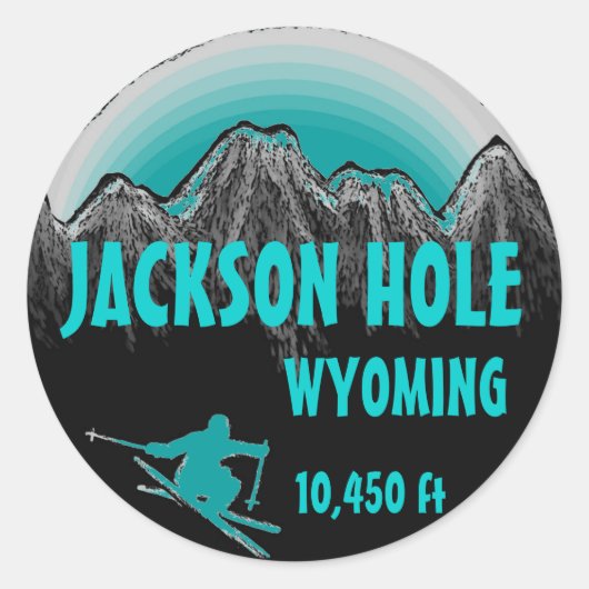 Jackson Hole Wyoming blauwgroen ski art stickers (Voorkant)