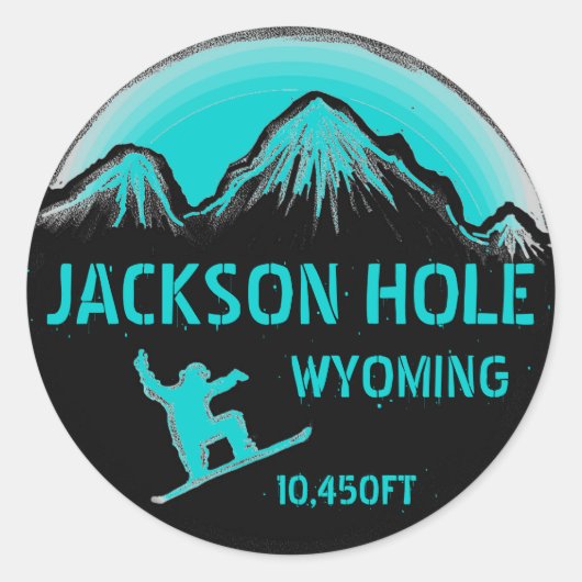 Jackson Hole Wyoming blauwgroen snowboard kunst st Ronde Sticker (Voorkant)