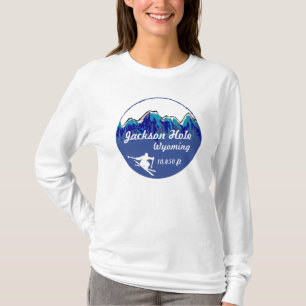 Jackson Hole Wyoming Blue ski art dames hoodie T-shirt