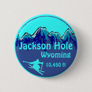 Jackson Hole Wyoming blue ski art-knop Ronde Button 5,7 Cm