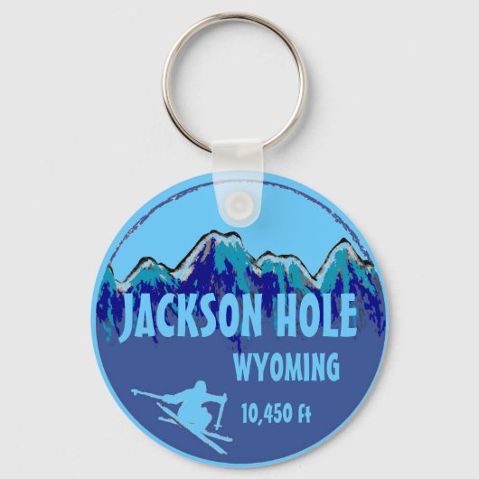 Jackson Hole Wyoming blue ski art sleutelhanger (Voorkant)