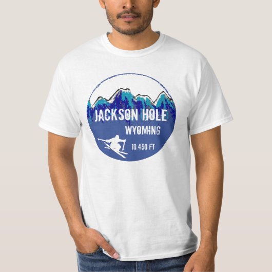 Jackson Hole Wyoming blue ski art value t-shirt (Voorkant)