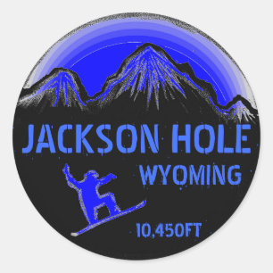 Jackson Hole Wyoming blue snowboardstickers Ronde Sticker