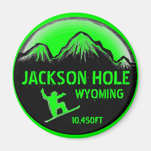 Jackson Hole Wyoming green snowboard art magnet