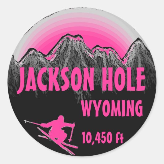 Jackson Hole Wyoming roze ski art stickers (Voorkant)
