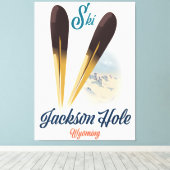 Jackson Hole Wyoming Ski poster Canvas Afdruk (Insitu (Houten vloer))