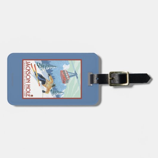 Jackson Hole, Wyoming Skier en Tram Bagagelabel (Voorkant horizontaal)