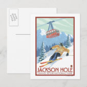 Jackson Hole, Wyoming Skier en Tram Briefkaart (Voorkant / Achterkant)