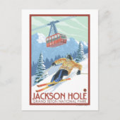Jackson Hole, Wyoming Skier en Tram Briefkaart (Voorkant)