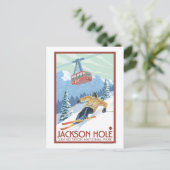 Jackson Hole, Wyoming Skier en Tram Briefkaart (Staand voorkant)