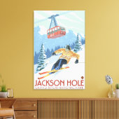 Jackson Hole, Wyoming Skier en Tram Canvas Afdruk (Insitu (Woonkamer))