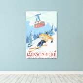 Jackson Hole, Wyoming Skier en Tram Canvas Afdruk (Insitu (Houten vloer))