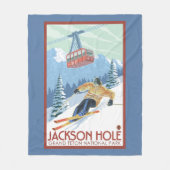 Jackson Hole, Wyoming Skier en Tram Fleece Deken (Voorkant)