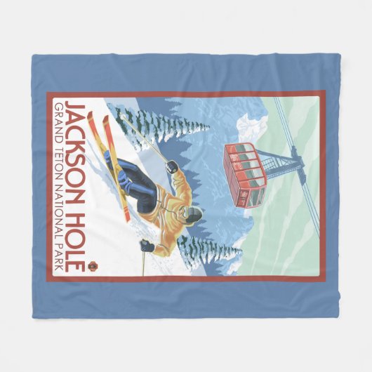 Jackson Hole, Wyoming Skier en Tram Fleece Deken (Voorkant (Horizontaal))