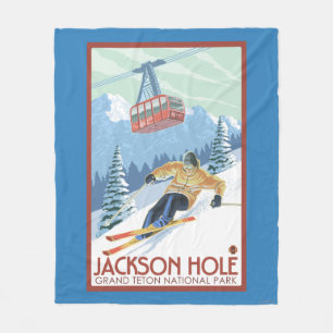 Jackson Hole, Wyoming Skier en Tram Fleece Deken