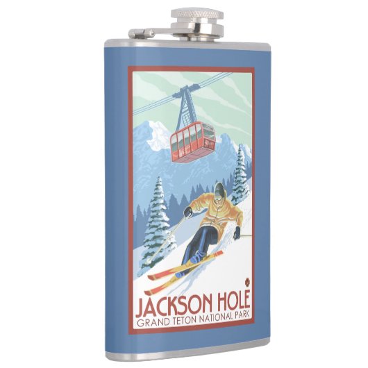 Jackson Hole, Wyoming Skier en Tram Heupfles (Rechts)