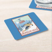 Jackson Hole, Wyoming Skier en Tram Kartonnen Onderzetters (Schuin)