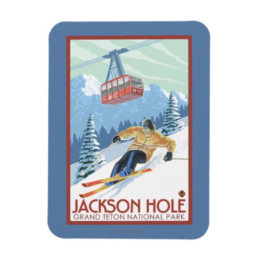 Jackson Hole, Wyoming Skier en Tram Magneet (Verticaal)