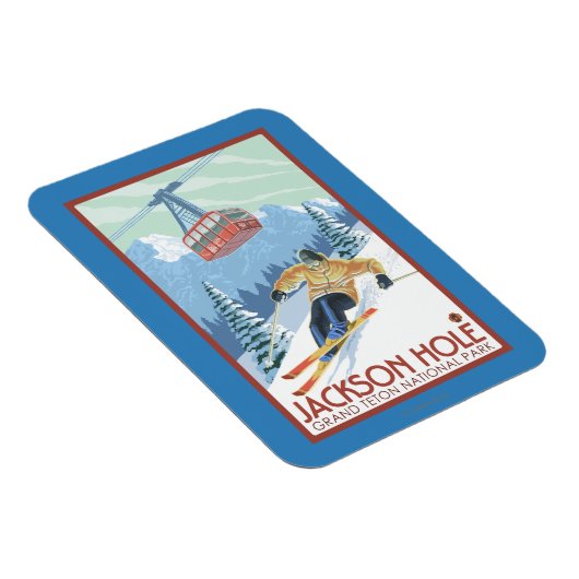 Jackson Hole, Wyoming Skier en Tram Magneet (Rechterzijde)