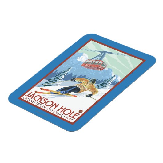 Jackson Hole, Wyoming Skier en Tram Magneet (Linkerzijde)