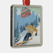 Jackson Hole, Wyoming Skier en Tram Metalen Ornament (Rechts)