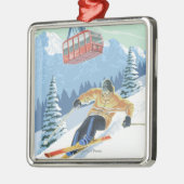 Jackson Hole, Wyoming Skier en Tram Metalen Ornament (Links)
