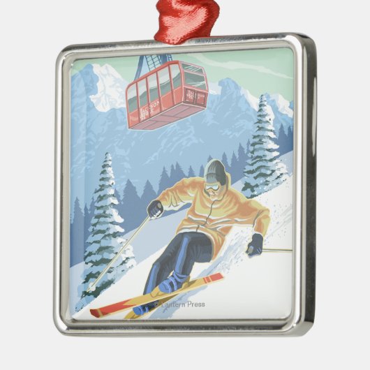Jackson Hole, Wyoming Skier en Tram Metalen Ornament (Links)