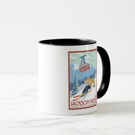 Jackson Hole, Wyoming Skier en Tram Mok (Voorkant rechts)