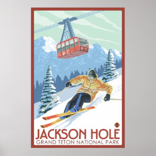 Jackson Hole, Wyoming - Skier en Tram Poster