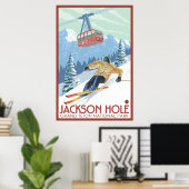 Jackson Hole, Wyoming - Skier en Tram Poster (Thuiskantoor)