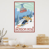 Jackson Hole, Wyoming - Skier en Tram Poster (Keuken)