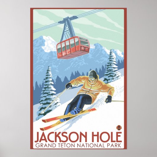 Jackson Hole, Wyoming Skier en Tram Poster (Voorkant)