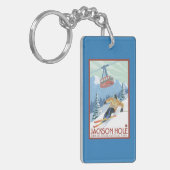 Jackson Hole, Wyoming Skier en Tram Sleutelhanger (Voorkant Links)