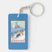 Jackson Hole, Wyoming Skier en Tram Sleutelhanger (achterkant)