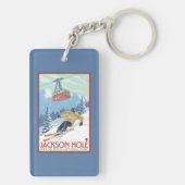 Jackson Hole, Wyoming Skier en Tram Sleutelhanger (achterkant)