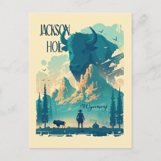 Jackson Hole Wyoming Vintage Briefkaart (Voorkant)