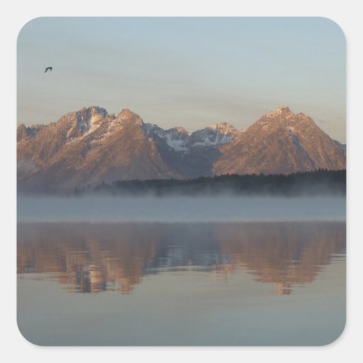Jackson Lake Dam Reflection in Grand Teton Park Vierkante Sticker (Voorkant)