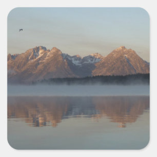 Jackson Lake Dam-weerkaatsing in Grand Teton Park Vierkante Sticker