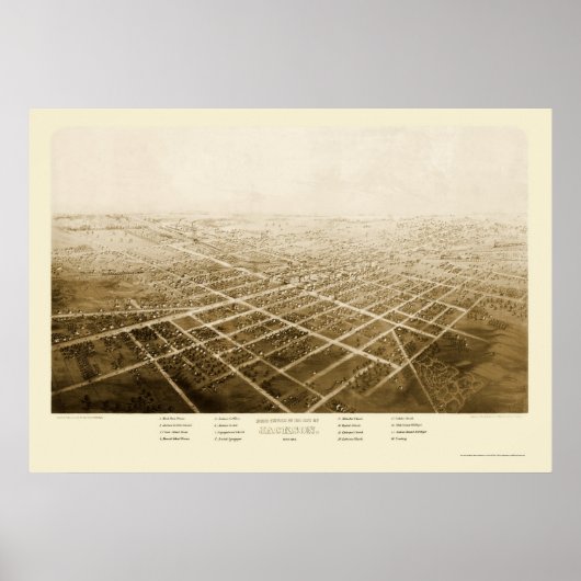 Jackson, MI Panorama Map - 1868 Poster (Voorkant)