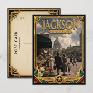 Jackson Mississippi Vintage Art Deco Gouden Tijdpe Briefkaart