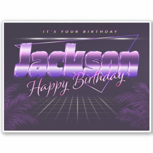 Jackson Name Vorname lila retro Sticker Geburtstag (Voorkant)